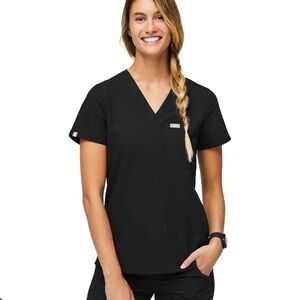 Figs Black scrub top with bleach spot on front.